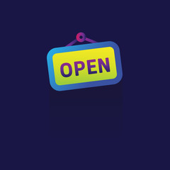 shopping open sign color icon, vector illustration. Flat design style on blue background. colorful. logo. Symbol