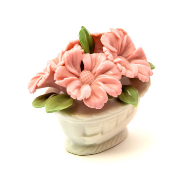 Porcelain figurine baskets of flowers for the decoration of interiors
