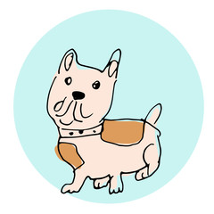 Vector Hand Drawn Illustration. French Bulldog. Paris Theme. Sketch.