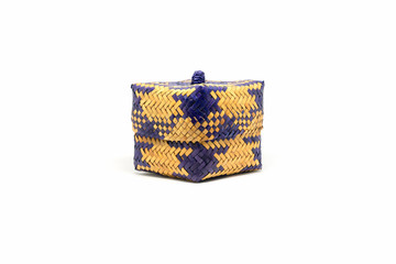 Bamboo wooden rice box in thailand isolated on white background