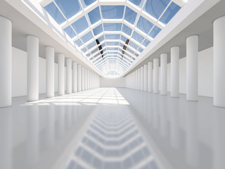 Fototapeta premium Abstract modern architecture background, empty white open space interior. 3D rendering