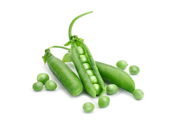 Ripe green peas on a white background. An isolated object.