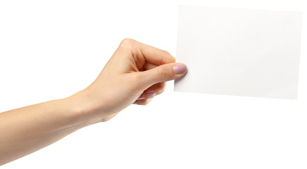 Obraz premium hands holding blank paper isolated on white