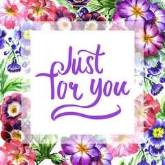 Wildflower viola flower frame in a watercolor style isolated.