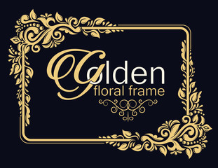 Gold decorative floral frame and monogram initials. Vector heraldic logo templates. An elegant business sign for a hotel, restaurant, cafe, jewelry, invitations, booklets and brochures.