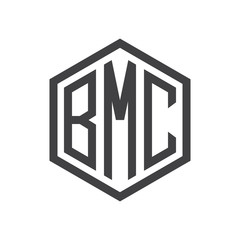 three-letter initials hexagon logo black