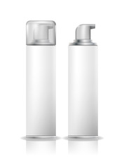 Shaving foam cosmetic bottle sprayer. White spray container mock up. vector illustration. Container with gel for shaving.