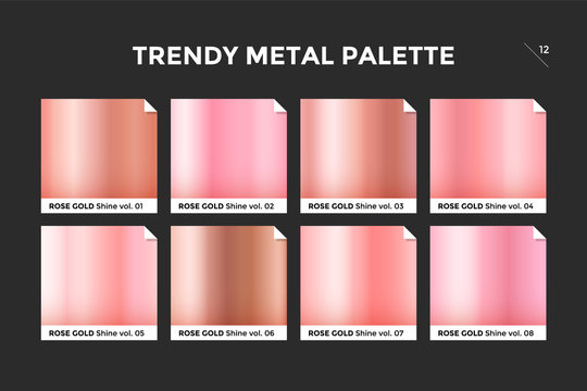 Rose gold gradient template. Collection palette of pink gold metallic  gradient swatches with gloss for backgrounds, textures. Realistic rose gold  metallic palettes, vector icons. Vector Illustration Stock Vector | Adobe  Stock