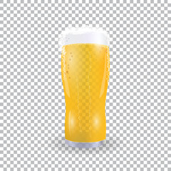 Festival of beer. Light beer in a glass with foam on a checker background. illustration