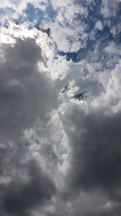 The layer dark and white of clouds in blue sky