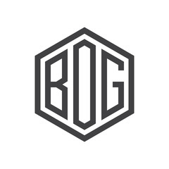 three-letter initials hexagon logo black
