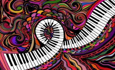 An abstract colored background consisting of a piano key ribbon © alexmu