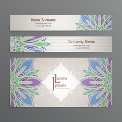 Set of vector design templates. Business card with floral circle ornament.