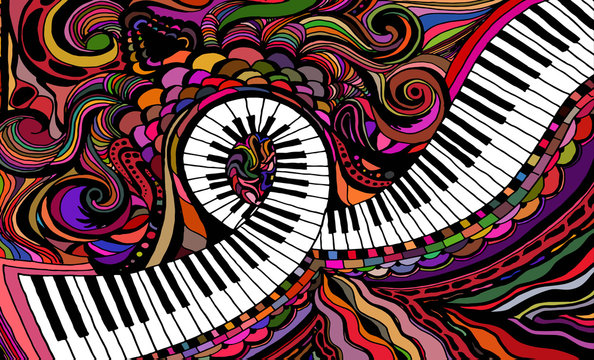An abstract colored background consisting of a piano key ribbon