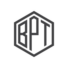 three-letter initials hexagon logo black