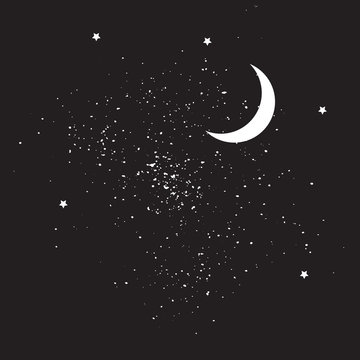Night sky illustration with cosmic sky, the stars and the moon.