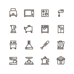 Kitchen and cooking appliances household vector line symbols