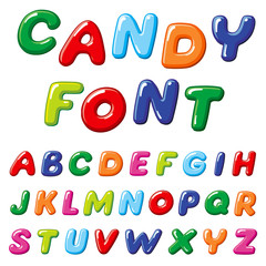 Cartoon candy kids vector font. Rainbow funny alphabet