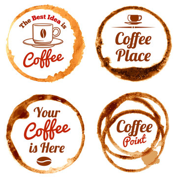 Coffee stains vector logos and labels set