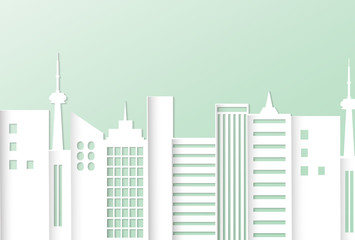 City skyline illustration. Urban landscape in cut paper art style.