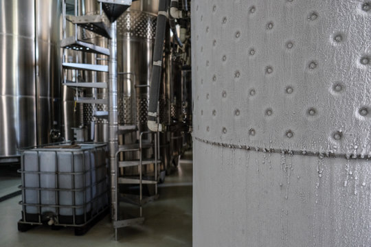 Cooled wine fermentation tank detail