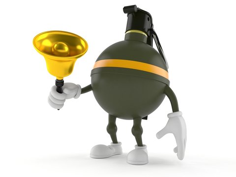 Hand grenade character ringing a handbell