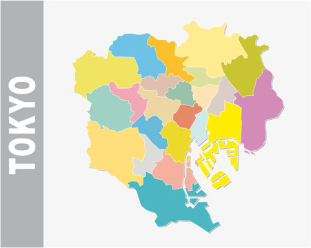 Colorful Tokyo administrative and political vector map