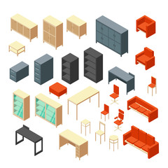Fototapeta premium Isometric 3d office furniture isolated. Interior elements vector set