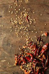 close up of dried chili peppers for background
