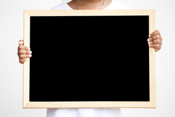 Child holding blackboard for background, texture for add text or your design