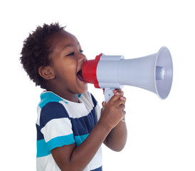 Small boy shouting through a megaphone