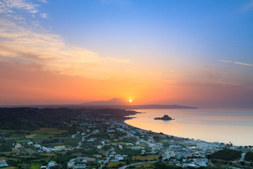 Beautiful morning aerial view of the village Kefalos, Kastri island and the coast of Kos, Dodecanese, Greece