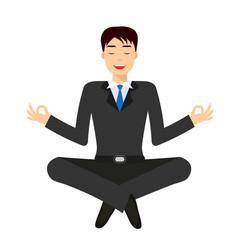 Smiling businessman, lotus asana