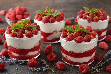 Raspberry cheesecake in a glass