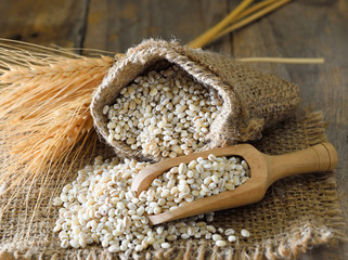barley rice on wooden
