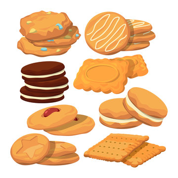 Decorated cookies in cartoon style. Vector baking illustration isolate on white