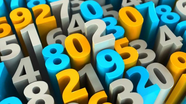 3d animation of numbers background camera panning, seamless loop