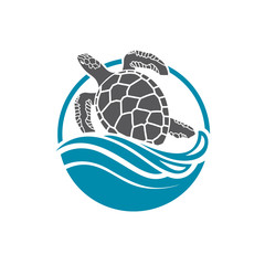 sea turtle icon with water wave