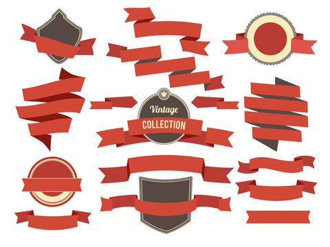 Coloring banners ribbons and badges set in modern flat style. Vector collection
