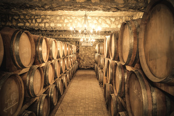 Wine barrels in the cellar
