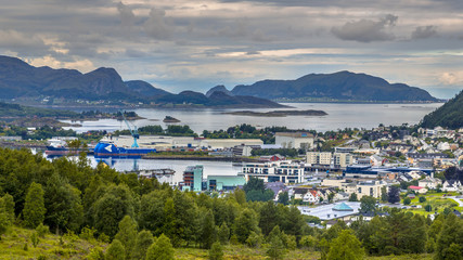 Fototapeta na wymiar Aerial view over Ulsteinvik town