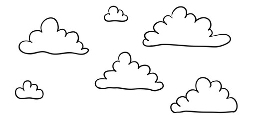 Cute cartoon contour clouds isolated on white background