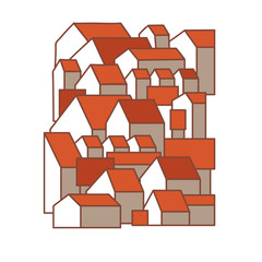 Cute cartoon town. Red roof houses