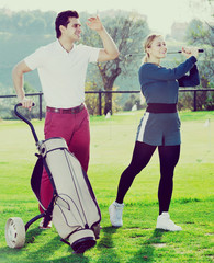 Fototapeta premium Golf partners playing together