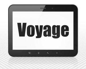 Tourism concept: Tablet Pc Computer with Voyage on display