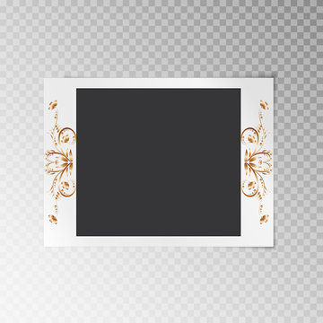 Photo frame with a gold floral pattern on a translucent background
