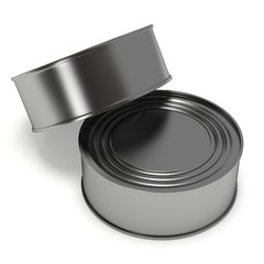Aluminium can. 3D render of metal canned food isolated on white.