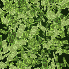 Dollar bills falling through air. 3d render illustration business background.
