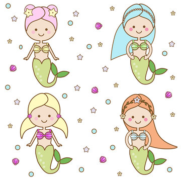 Cute mermaids characters. vector illustration