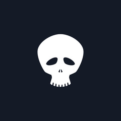 White Funny Skull Isolated, Silhouette Skull on Black Background , Death s-head, Black and White Vector Illustration